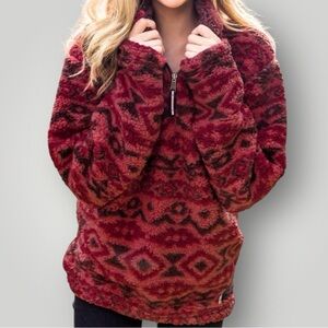 Southern Marsh NWT Women’s Appalachian Peak Sherpa Pullover Washed Red&Brown XL